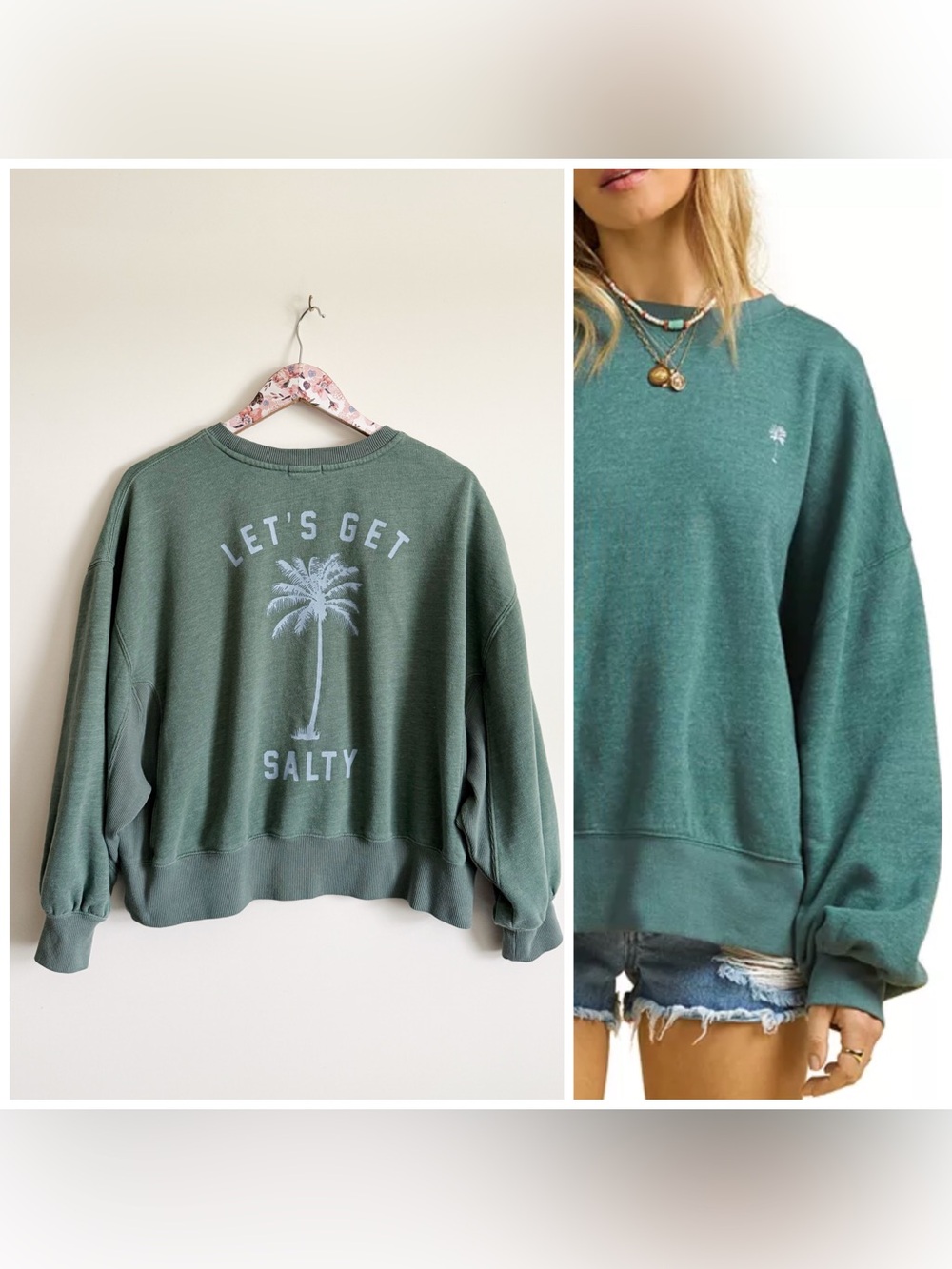 BILLABONG X SALTY BLONDE Vacation Mode Sweatshirt Teal Green XS